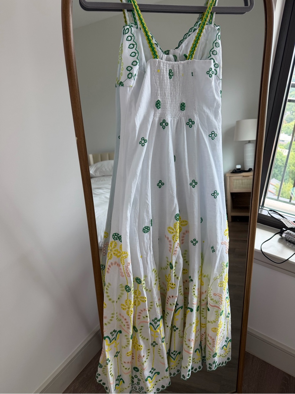 Charo Ruiz White Midi Dress with Green and Yellow Embroidery XS - Picture 5 of 8